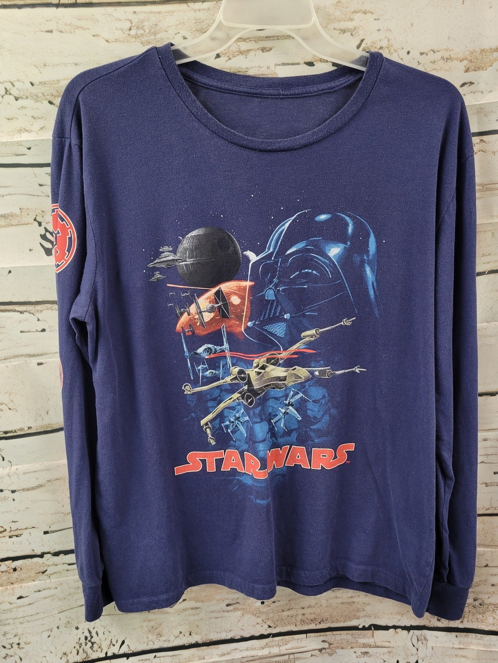 Star Wars Darth Vader Long Sleeve Graphic Shirt Men's Medium Navy X-wing
